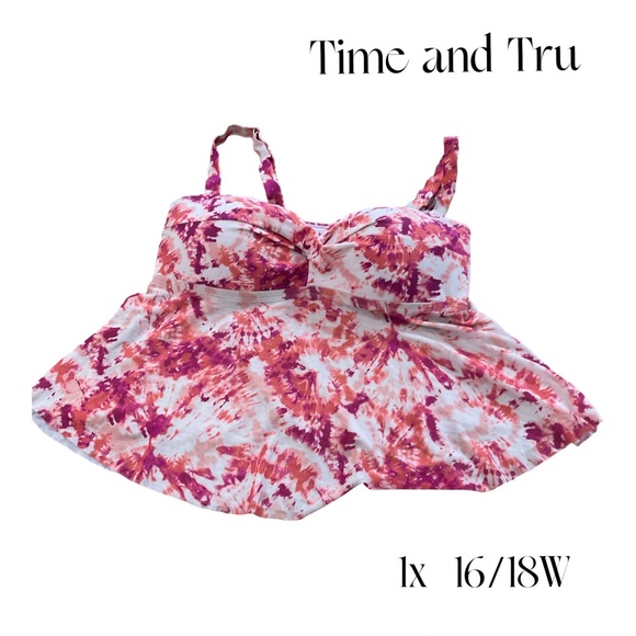 Time and Tru SWIM layered Pink and Orange Tankini bathing suit Top 1X 16/18W - Picture 5 of 11